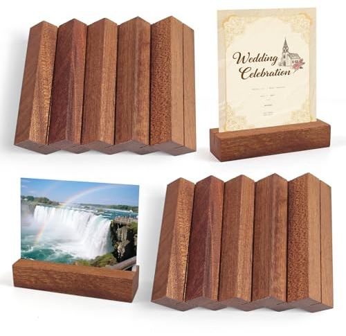 YIMETOP 10 Stück Kartenhalter Holz, Ebenholz Ständer als Tischkartenhalter, Menükartenhalter, Fotohalter, Postkartenhalter, Preisschilder Aufstelle