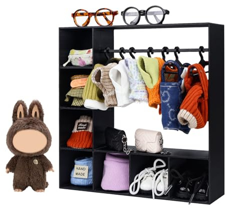 Doll Clothes Closet/Wardrobe Large Plus 10 Hangers, Doll Accessories Display Box, Clothes Storage for Figures, Portable Storage for Fashion Doll Clothes, Gift (Black)