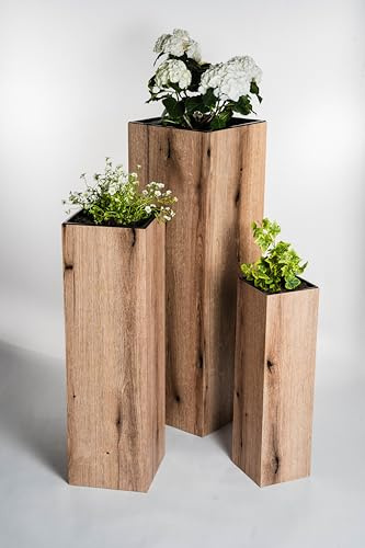STEMA Seyfried Pflanzkübel groß außen – Blumensäule Outdoor mit integriertem Blumentopf – Pflanzsäule wetterfest – 3 Größen & 4 Farben – Für Terrasse, Garten, Balkon & Haustür (Eiche, Klein)