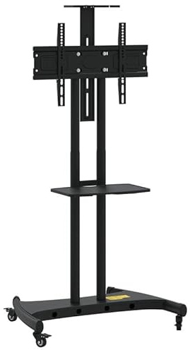 Soporte de TV con ruedas para televisores de 32 a 70 pulgadas, máx. VESA 600 x 400, capacidad de carga de 60 kg, acero recubierto de polvo, altura ajustable para salón, oficina