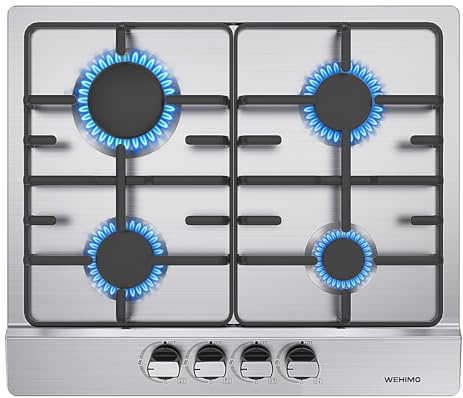 Piano Cottura a Gas 4 Fuochi Inox, Piano Cottura da Incasso 7200W, Slim Profile, Protezione Flame-Out, Gas Naturale/Propano/Butano