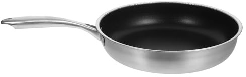 RUNROTOO Padella in Acciaio Inox 30 Cm Rivestimento Antiaderente a Nido D'ape, Padella per Uova Fritte e Bistecche, Fondo Piatto per Distribuzione Uniforme del Calore, Impugnatura