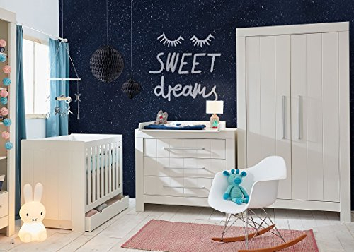 QMM TraumMoebel Babyzimmer Kinderzimmer komplett Cannes weiß MDF Set A Bett Schrank Kommode weiß oder grau