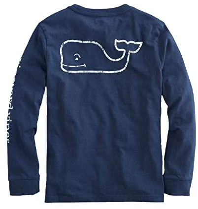 Vineyard Vines Boys Long-Sleeve Vintage Whale Pocket Tee, Blue Blazer, M