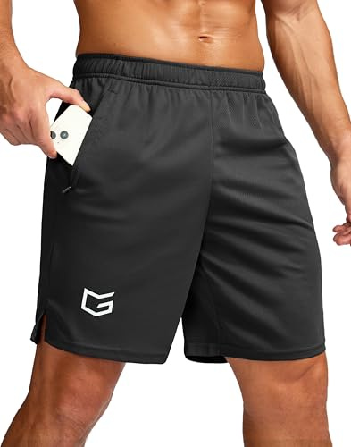G Gradual Men's 7 Workout Running Shorts with Zip Pockets (Black,L)