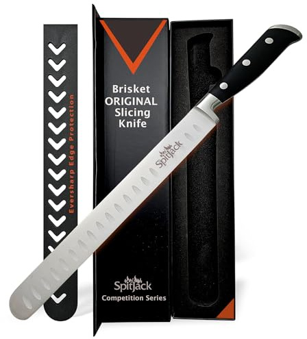 SPITJACK Brisket Knife for Meat Carving and Smoked Meat and Turkey Slicing - Stainless Steel, Granton Edge, 11 Inch Blade, BBQ Competition Chef Series