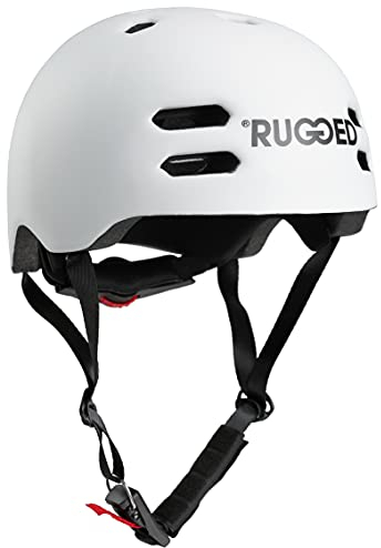 Rugged Helm für Stuntscooter, Skateboard, Inlineskates, Fahrrad - Skatehelm größenverstellbar (L (58-61cm), Weiß)…