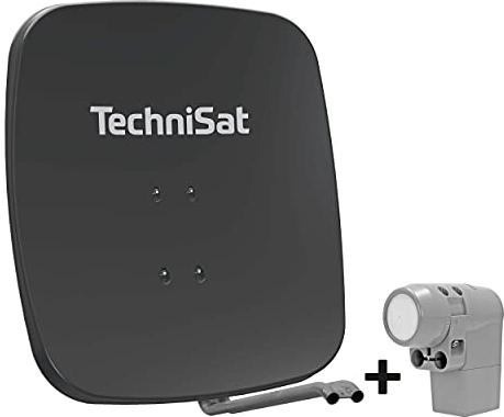 TechniSat SATMAN 65 PLUS - Satellitenschüssel (65 cm Sat Spiegel mit Masthalterung und UNYSAT Universal-Quattro-LNB im Wetterschutz-Gehäuse, Multischalter wird benötigt) grau