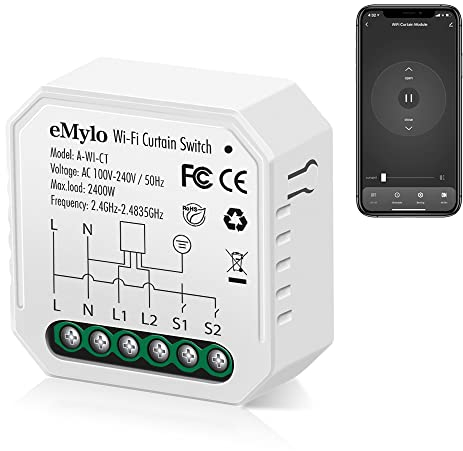 eMylo Mini Smart Wifi Interruttore per tenda Telecomando senza fili Interruttore per tenda AC 220V Modulo relè integrato 10A Timer fai da te Controllo vocale con Alexa per tende, veneziane, tapparelle
