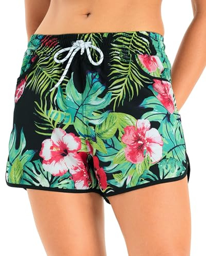 APTRO Short de Bain Femme Cordon de Serrage Réglable Séchage Rapide Convient pour la Natation, la Plage, Le Yoga Protection UV Multi-Taille Polyvalent Fleur de Trompette WK37 XL