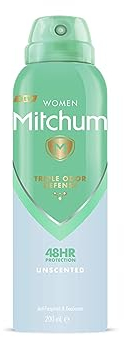 Mitchum Women Triple Odor Defense 48HR Protection Deodorant Body Spray & Antiperspirant Unscented, Dermatologist Tested 200ml 3 Pack