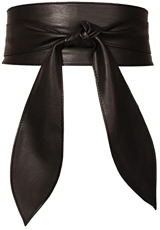 FEOYA Maeau Cintura Larga in Pelle da Donna Nero Cintura Obi per Vestito Cinturoni Ecopelle Similpelle Ampia Morbida Cinturono Fusciacca Fascia con Fiocco a Vita Alta Annodata Nodo L