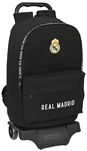 Safta REAL MADRID Corporativa - Mochila Escolar con Carro 905, Ideal para Niños de Diferentes Edades, Cómoda y Versátil, Calidad y Resistencia, 31x15x47 cm, Color Negro