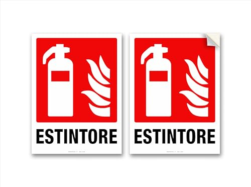 Cartelli Adesivi Estintore misura:15x20 cm, in PVC morbido, con laminazione protettiva: antigraffio e anti UV, pittogramma estintore segnaletica di sicurezza, 2 pz.