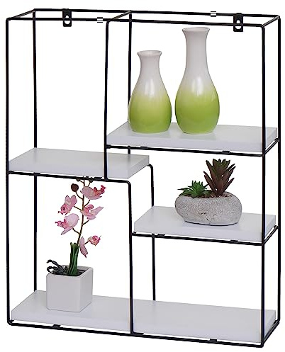 Mendler Wandregal HWC-K76, Hängeregal Schweberegal Regal, 4 Regalböden Metall Massiv-Holz Industrial 51x40x11cm - weiß