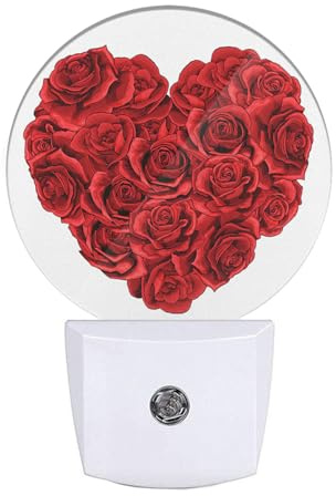 Uanvaha Rose Night Light Rose Flowers in Heart Shape Valentine's Day Night Lights Plug into Wall for Boys Girls, Plug-in Nightlight 0.5W LED Lighting for Stairway Hallway Bedroom