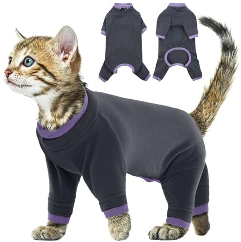 Chaleco Suéter con Mangas para Gatos - Abrigo de Invierno Pullover - Body Gato - Traje de Recuperación (Negro, S)