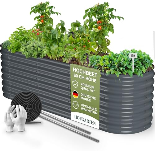 HOFGARTEN 200x60x64cm Potager Surélevé de Jardin [Kit Modulaire 6-en-1] Bac Potager Extérieur à Fond Ouvert en Acier Galvanisé Premium Zn-Al-MG - Durable & Antirouille - QuickGrow Plus (Anthracite)
