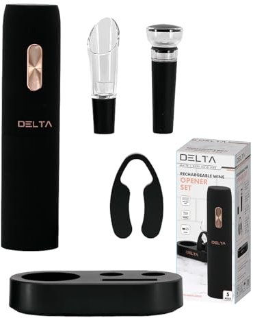 Prime Cuisine Ouvre-bouteille automatique rechargeable, bec verseur sans fil, bouchon sous vide et coupe-capsule, fonctionne avec piles, ouverture sans effort, noir