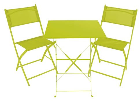 Mojawo 3er Set Outdoormöbel Balkonmöbel Set Bistroset Balkonmöbelset klappbar Limegrün Tisch 60x60x71cm Klappstuhl