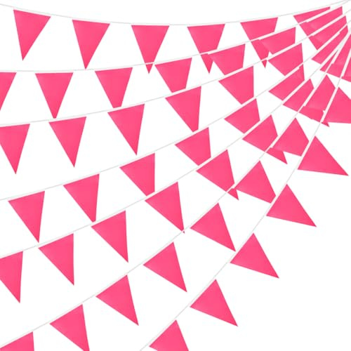 20M/6,56m Bandiere Triangolari Rosa, 52 Bandiere in Tessuto per Decorazioni per Compleanno, Baby Shower, Matrimonio, Giardino, Casa, Feste al Chiuso e all'Aperto'