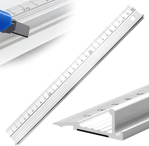 Long Metal Ruler, 30 cm Aluminium Cutting Guide, Raised Grip, Non-Slip Back
