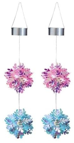 Homeponnew Sfere solari colorate da appendere con design a fiocco di neve, IP65, resistenti alle intemperie, lampada decorativa per esterni, per cortile, patio e giardino (rosa + verde)