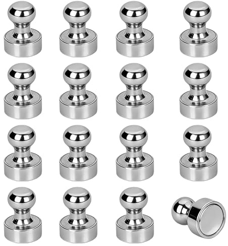 16 imanes de neodimio potentes - imanes redondos pequeños 12 x 16 mm - imanes para pizarra magnética, pizarra blanca, nevera, oficina, imanes adhesivos ultra resistentes