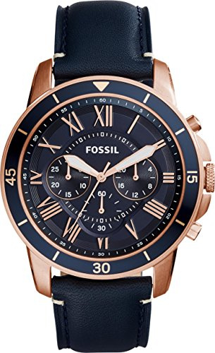 Fossil Grant Reloj para Hombre, Movimiento cronógrafo de Cuarzo con Correa de Piel y Acero Inoxidable