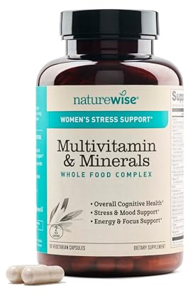 NatureWise Multivitamin for Women + Stress Support with Organic Whole Foods & Natural Minerals - B-Complex + Vitamin C + D3 K2 for Immunity, Hair, Skin & Nails - Non-GMO - 60 Capsules[30-Day Supply]