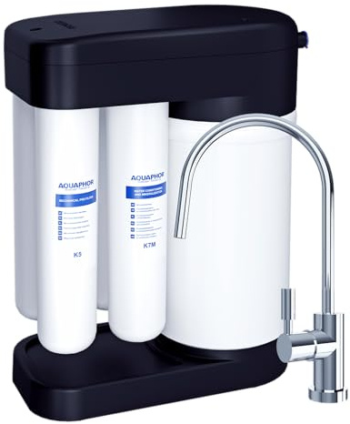 AQUAPHOR Sistema de ósmosis inversa DWM 102S, Edición Negra, 15L. por hora de tasa de filtración