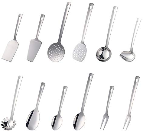 SBOMHS Küchenhelfer Set 12 Stück Edelstahl Küchen Utensilien silber Küchenzubehör Kochgeschirr Set, Home Kitchen Cooking Tools Küchen Utensil