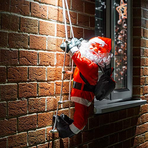 GloBrite 60cm Hanging Santa Climbing Rope Ladder - Large Outdoor Christmas Decorations for Garden & Xmas Tree Fence, Perfect for Christmas Inflatables Outdoor Decorations and Wall Decorations