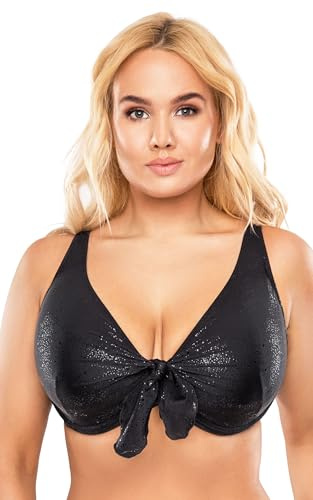 VIVISENCE Bikini BH dam badmode bikiniöverdel mönsterlös uppsättning EU 3202, Svart glänsande, 80D