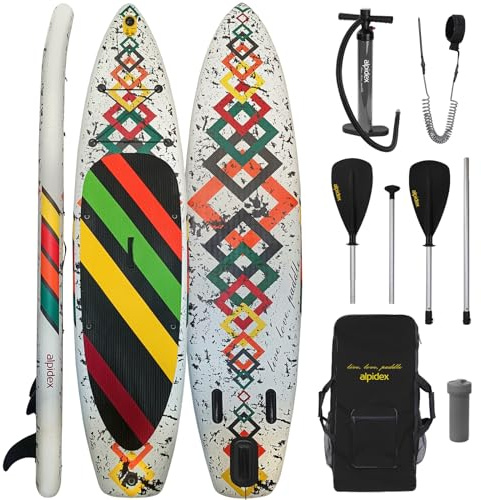 ALPIDEX Tabla Hinchable Surf Stand Up Paddle Board 320 x 76 x 15 cm ISUP Peso Máximo 130 kg Sup Ligero Estable Juego Completo, Color:Blanco