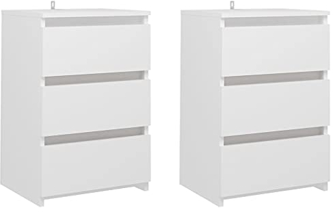 vidaXL 2X Nachttisch mit 3 Schubladen Nachtschrank Nachtkonsole Nachtkommode Schlafzimmer Schrank Kommode Weiß 40x35x62,5cm Holzwerkstoff