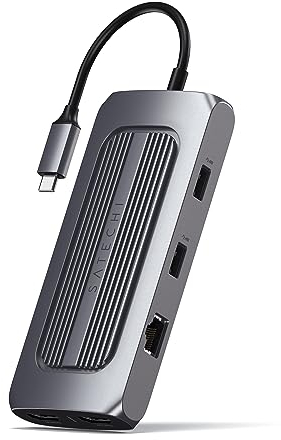 SATECHI 9-in-1 MX Multiport USB-C Hub Adapter mit Zwei 4K HDMI Anschlüssen, USB-A und USB-C, 100W PD Ladefunktion, Gigabit Ethernet – für MacBook Air & Pro, Chromebook, Windows und mehr