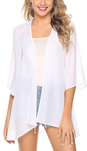 Irevial Boléro Femme Mousseline Manches 3 4 Style Kimono Maille Légère