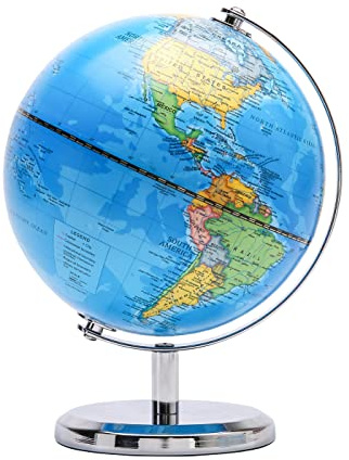 TOPGLOBE 14cm World Mini Globe Political Map with Stainless Steel Stand | English MapC lear Country Borders Capital Cities Geography Learning Travel Planning And Desk Display