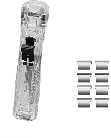 Agrafeuse à papier blanche transparente avec 8 clips réutilisables, pinces à classeur, distributeurs rapides pour bureau, documents, bureau, maison, école