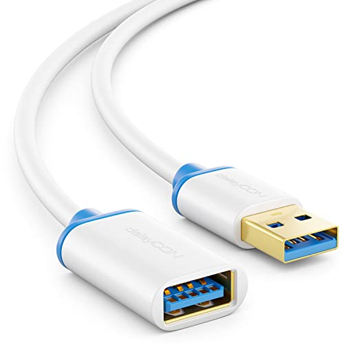 DeleyCON 1m Cavo di Prolunga USB 3.0 Super Speed - da Spina A a Presa A - Tecnologia fino a 5 Gbit/s - Bianco/Blu