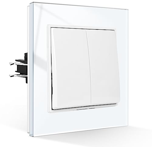 CNBINGO Lichtschalter 2 Fach 1 Weg Glas Lichtschalter Unterputz, Schraubenloser Wippschalter Taktiler Wandschalter Kristall-Wippschalter, weiß