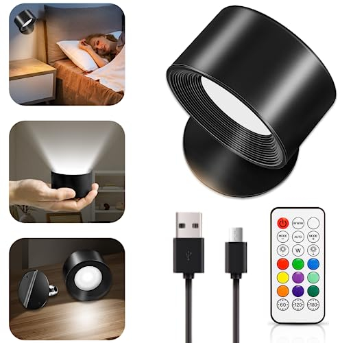 Anpro LED Wall Lamp Modern Indoor Light with Rechargeable Battery Operated, 3 Color Temperatures & 9 RGB Colors, 4 Brightness Levels, 360°Magnetic Ball Rotation