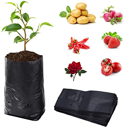 bainuote Bolsa para Plantas Paquete de 100 PE Bolsas para Cultivo de Plantas Engrosadas Biodegradables con Agujeros Transpirables Bolsas para Plántulas 12x30cm (DxH)