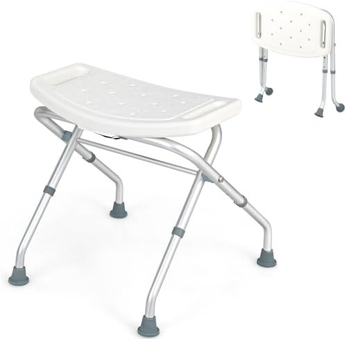 RELAX4LIFE Tabouret de Douche Pliable Antidérapant | Siège de Douche Pliable Adulte PMR | Aluminium | Hauteur 49-52,5 CM | Poignées | Tabouret Salle de Bain pour Âgés Handicapés Enceintes (Blanc)