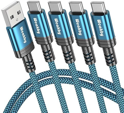 USB C Charger Cable 4-Pack USB A to USB C Cable Nylon Type C Charger Cable Fast Charging Compatible for iPhone 16 15 Plus Pro Max,Samsung S24 S23 S22 S21[0.5M+1M+2M+2M]