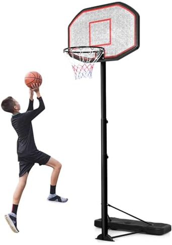 RELAX4LIFE Basketballkorb Outdoor mit Ständer, Basketballständer 202-305 cm Höhenverstellbar, Tragbare Basketballanlage mit Rollen, für Kinder & Erwachsene, mit Wasser & Sand befüllbar