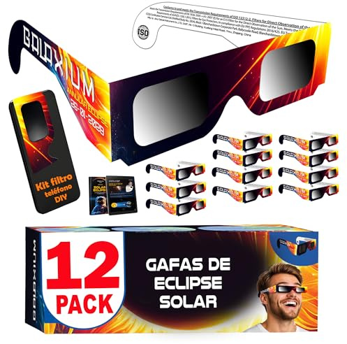 Galaxium 12 Pack Gafas Eclipse Solar Homologadas AAS ISO 12312-2 | Gafas para Ver Eclipse Solar | Gafas de Eclipse Solar Homologadas 2026 | Gafas Eclipse Homologadas