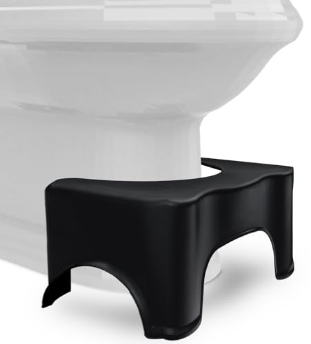 BUDDLEY Toilettenhocker Kunststoff - Klohocker für richtige Haltung - Toilettenhocker Erwachsene und Kinder - WC Hocker für natürliche Hockposition - Badezimmerhocker (Schwarz, M)