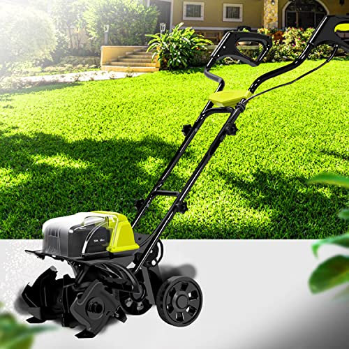 Motozappa/coltivatore Elettrico da Giardino, Mini scarificatore a Batteria, con 4 Denti in Acciaio per Giardino e Prato, scavo, rimozione delle Erbacce e Coltivazione del Terreno